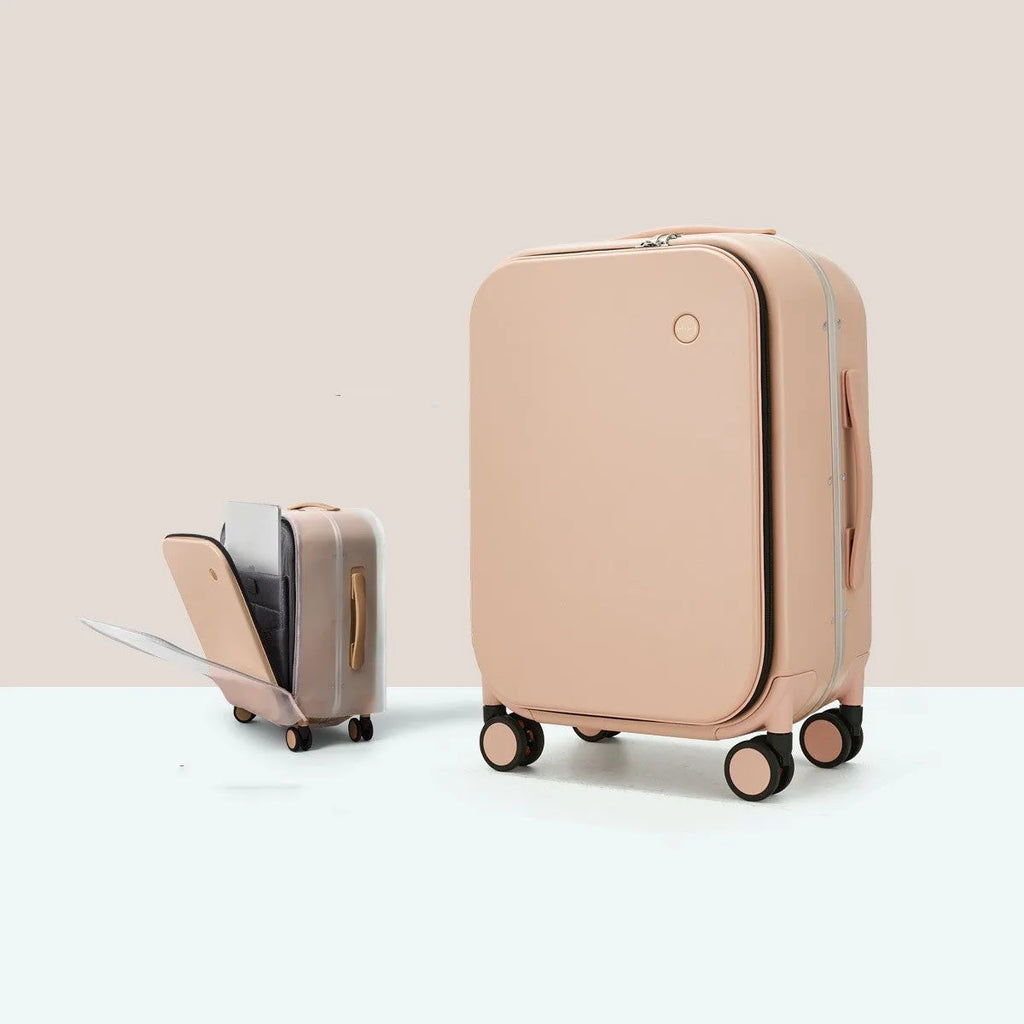 Front opening hard PC suitcase 20 inch with built-in lock and universal wheels in mineral ash frosted finish
