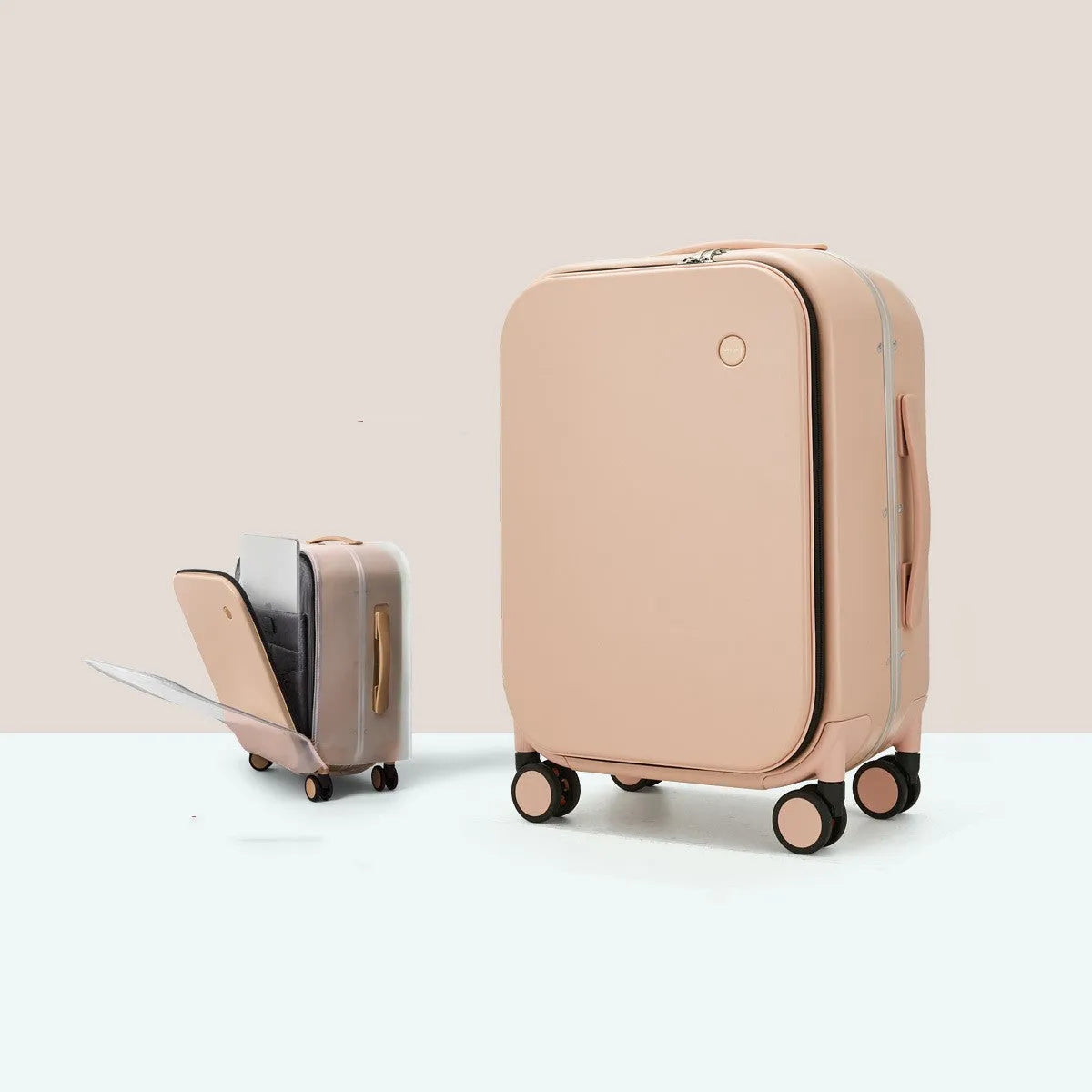 Front opening hard PC suitcase 20 inch with built-in lock and universal wheels in mineral ash frosted finish