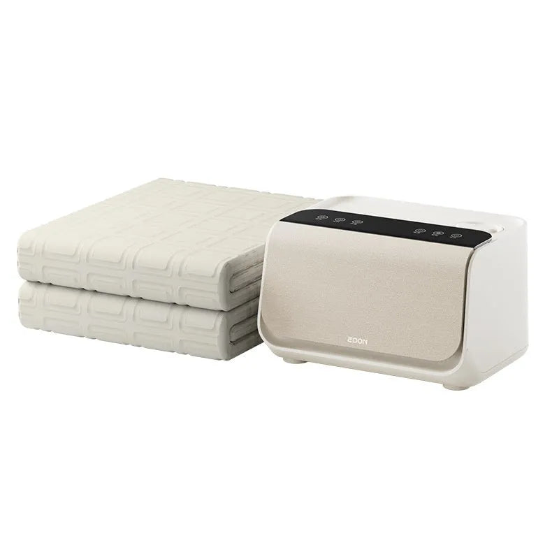 Aideng white electric water blanket with plush surface and smart host, shown in 1.4m and 1.8m width options.