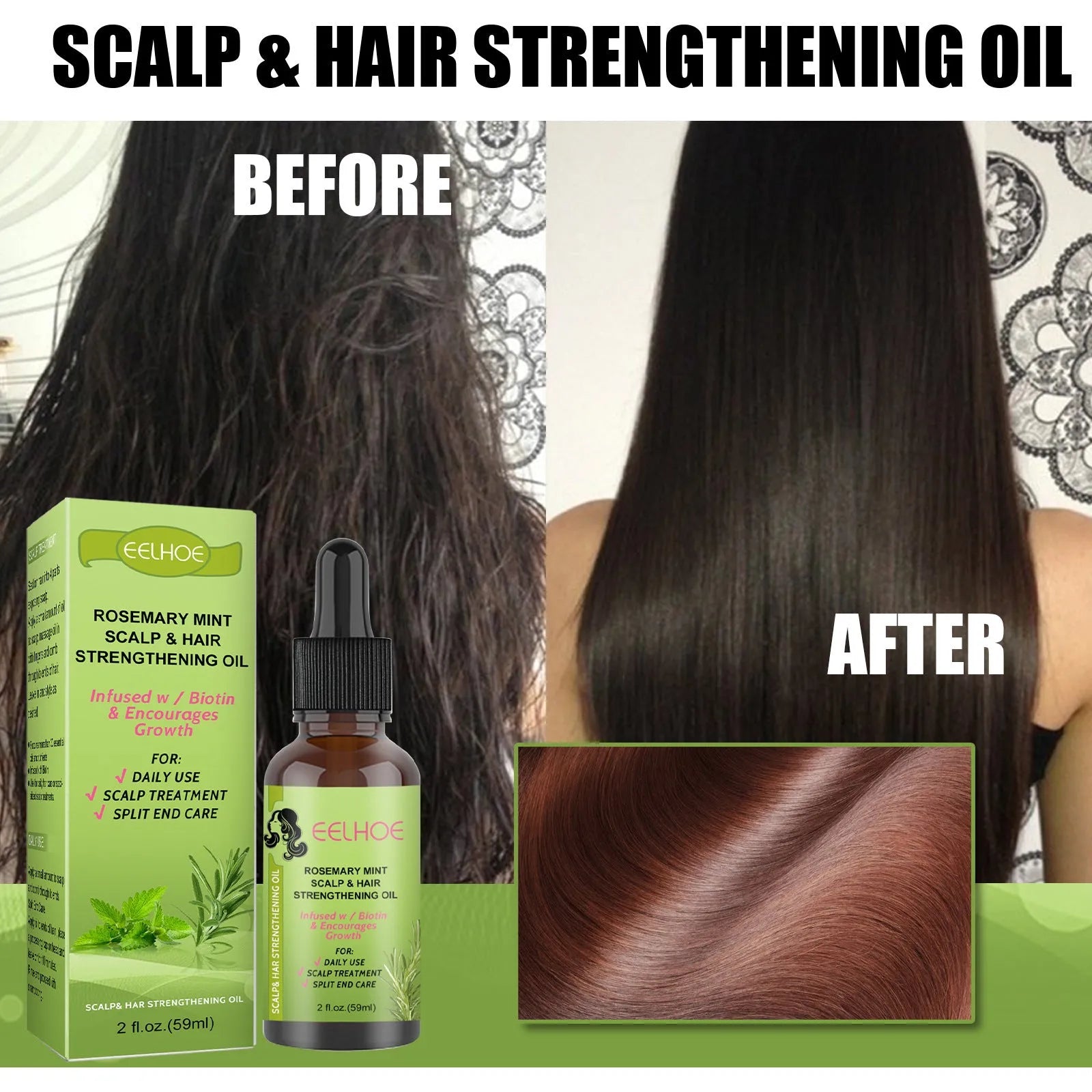 59ml bottle of rosemary mint hair growth fluid for scalp massage and hair repair
