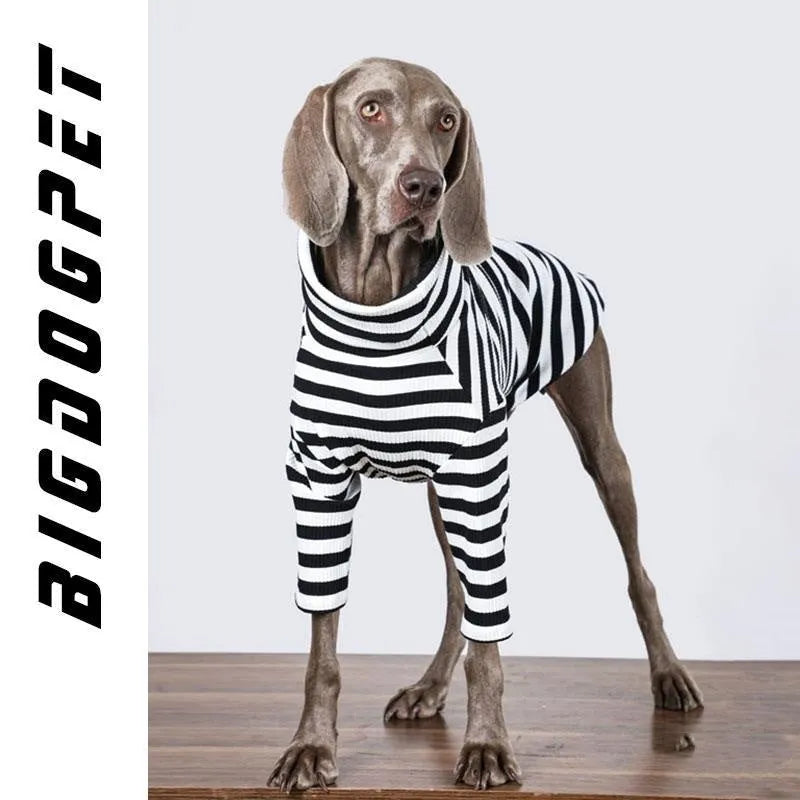 Black and white thin polyester dog coat for large breeds showing size range from M to XXXL