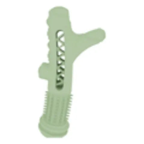 TPR tree branch dental chew toy for small dogs in blue, green, and pink colours