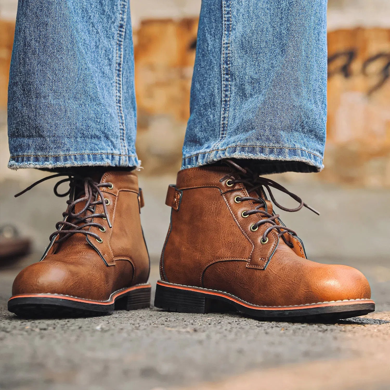 Men's retro western boots with round toe, horseshoe heel, and slide-on entry in black and brown