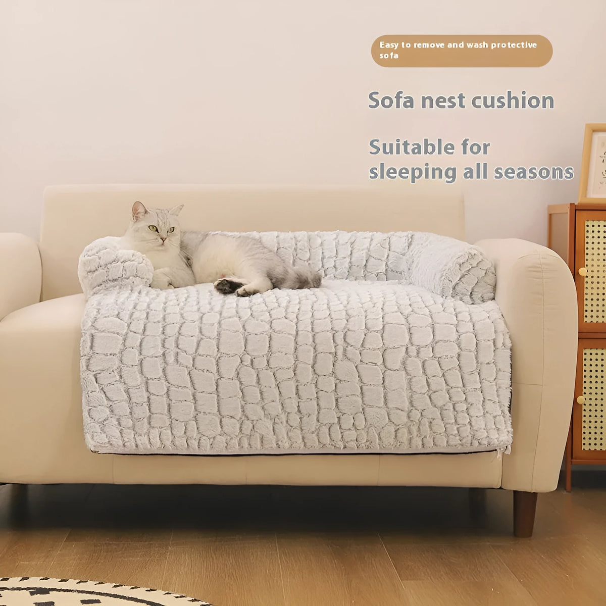 Extra large PV velvet cat sofa cushion nest available in two sizes for indoor pet comfort