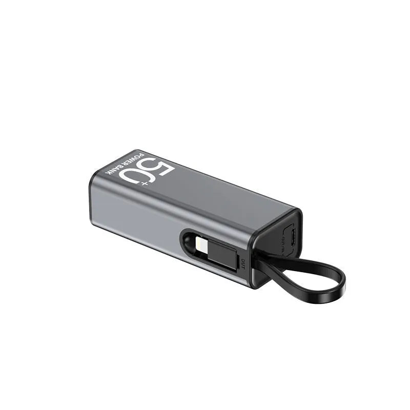 Mini power bank 5000 mAh with alloy shell and LED flashlight in dark green