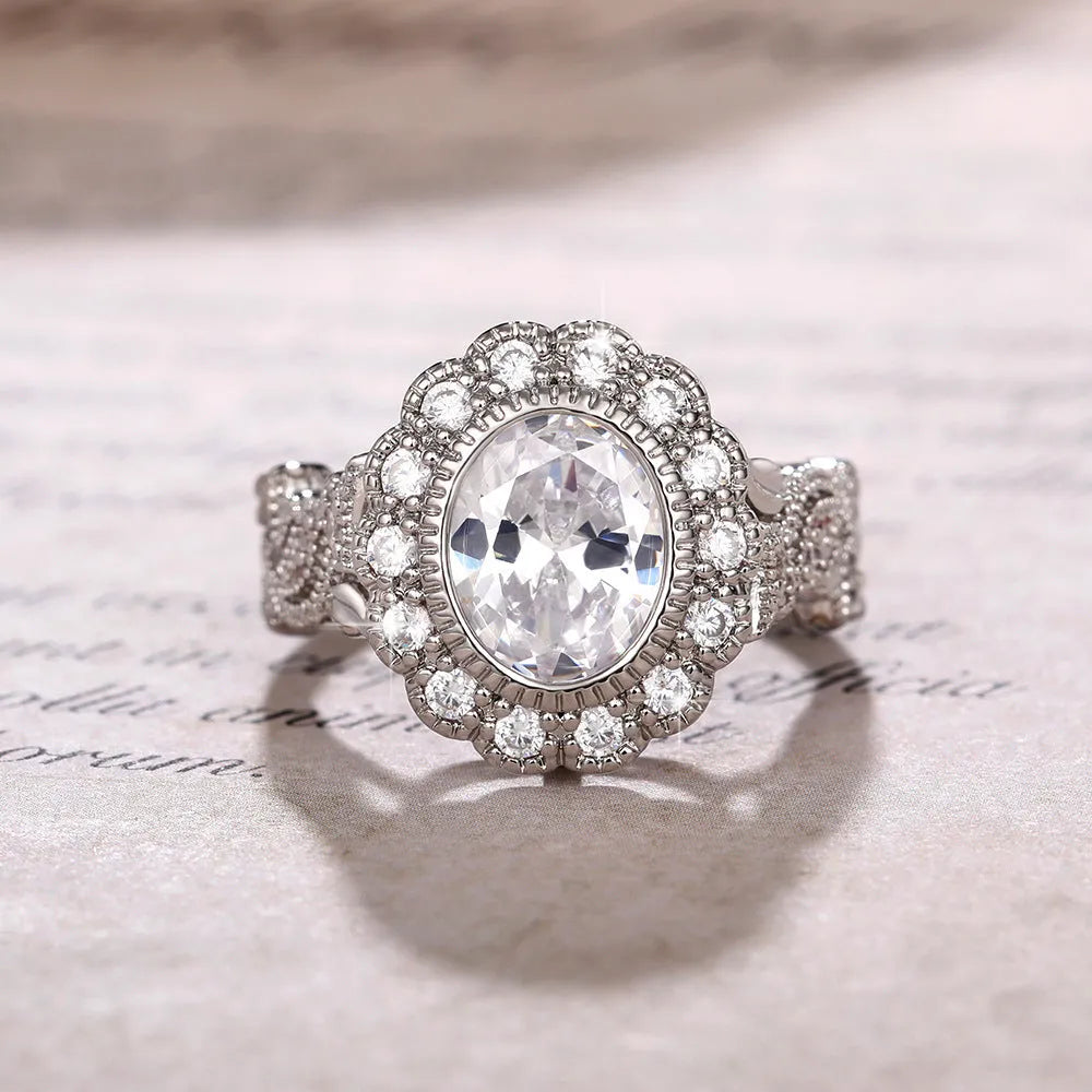 Geometric copper plated women's ring with round zircon in F1770 White Gold colour