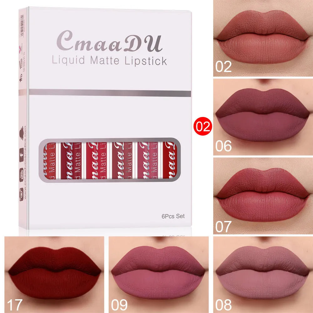 Six boxes of matte non-stick cup waterproof lip gloss with multivitamin ingredients