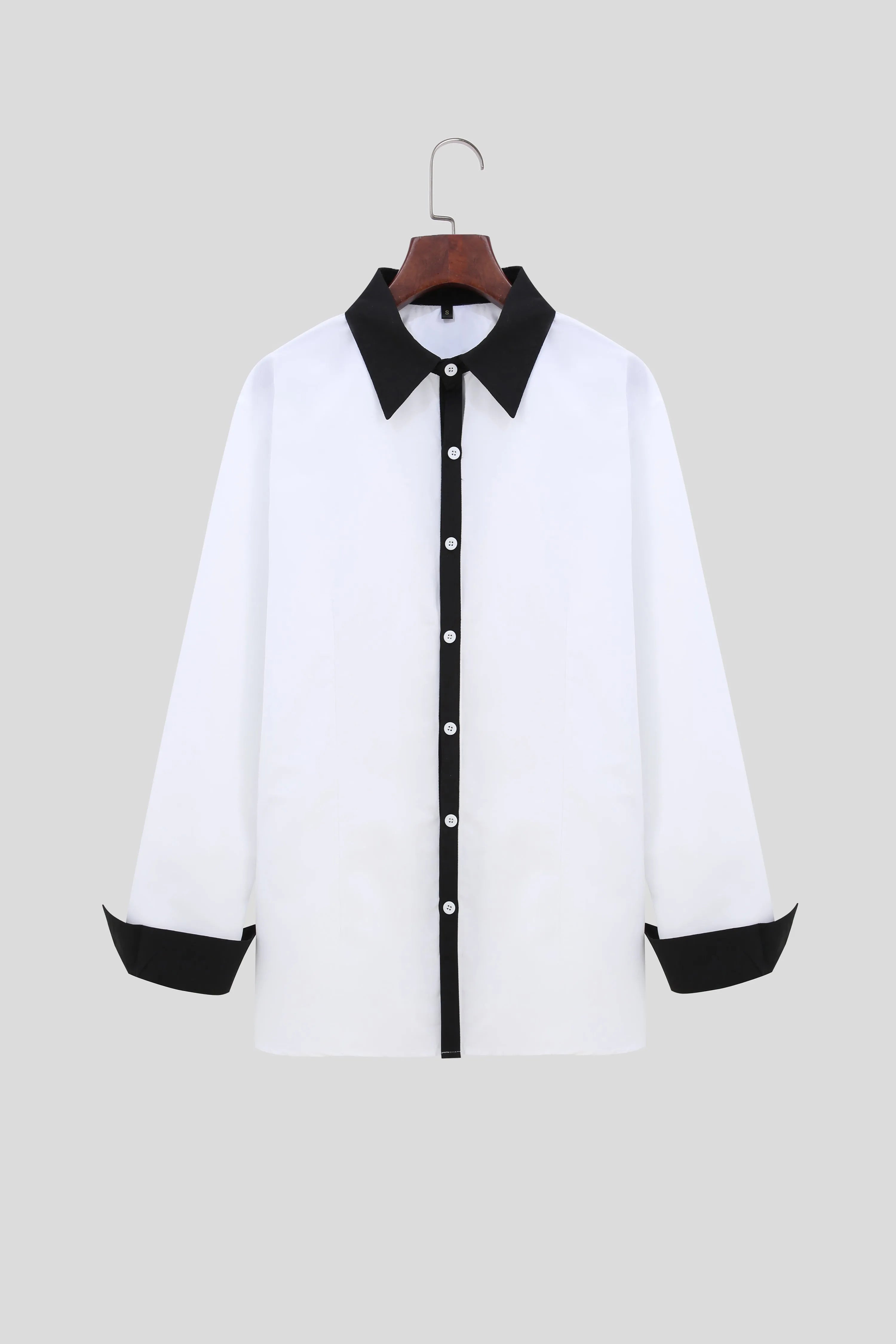 Long-sleeved colour-blocked shirt for teenage men in White with contrasting panels, figure-hugging cut