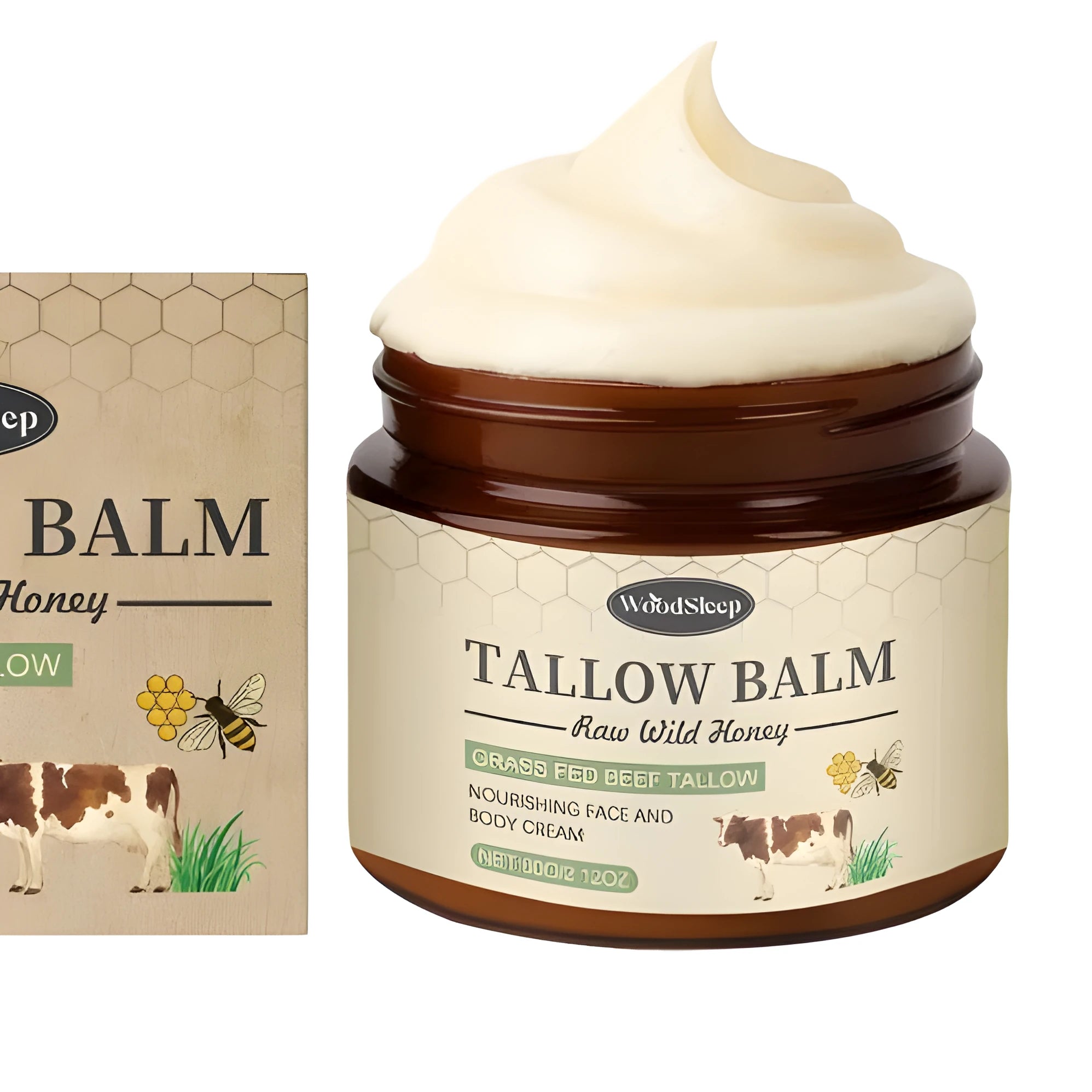 Cow Fat Honey Moisturizing Cream 60g pot on a neutral background