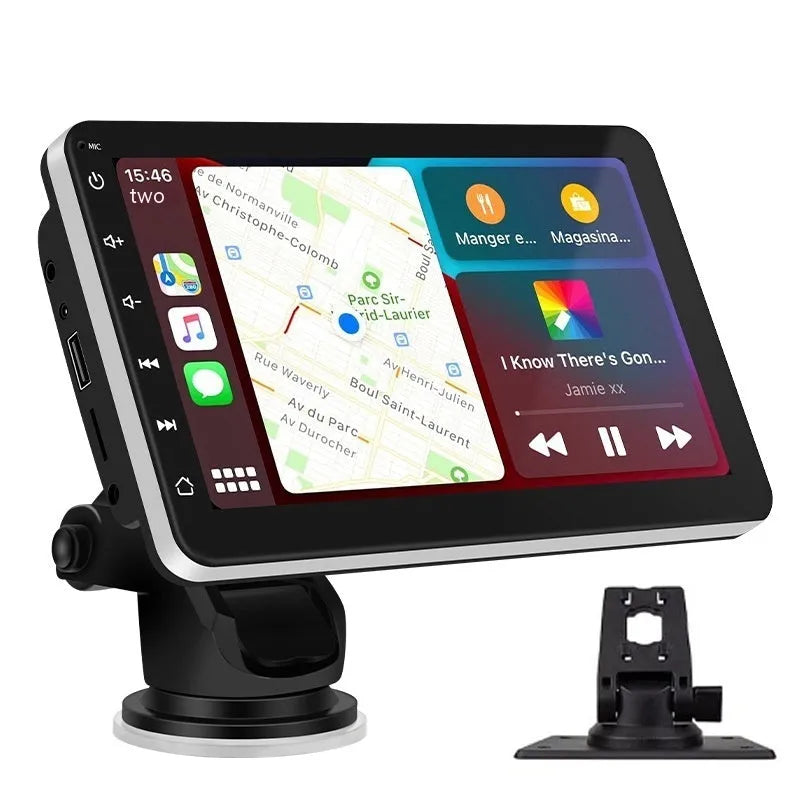 7-inch car GPS navigation system with wireless CarPlay and reversing camera on universal mount