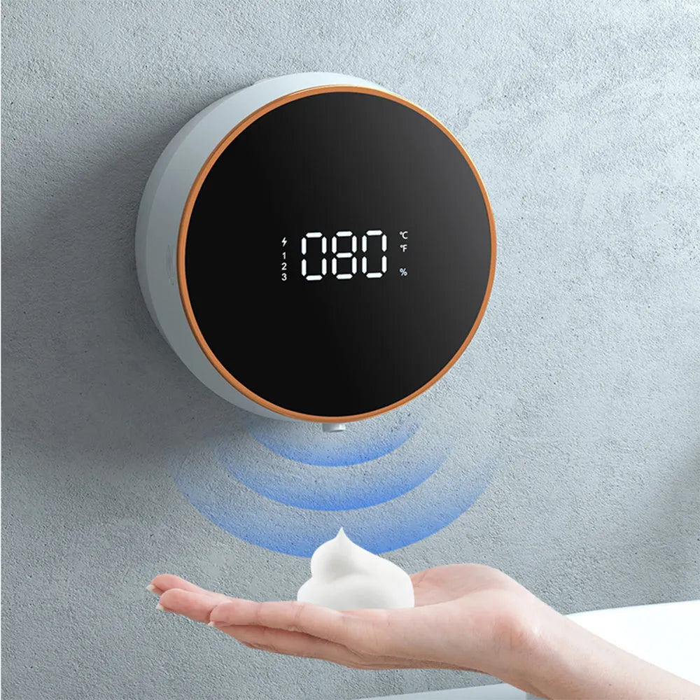 Black and white wall-mounted smart foam dispenser with sensor and USB charging port