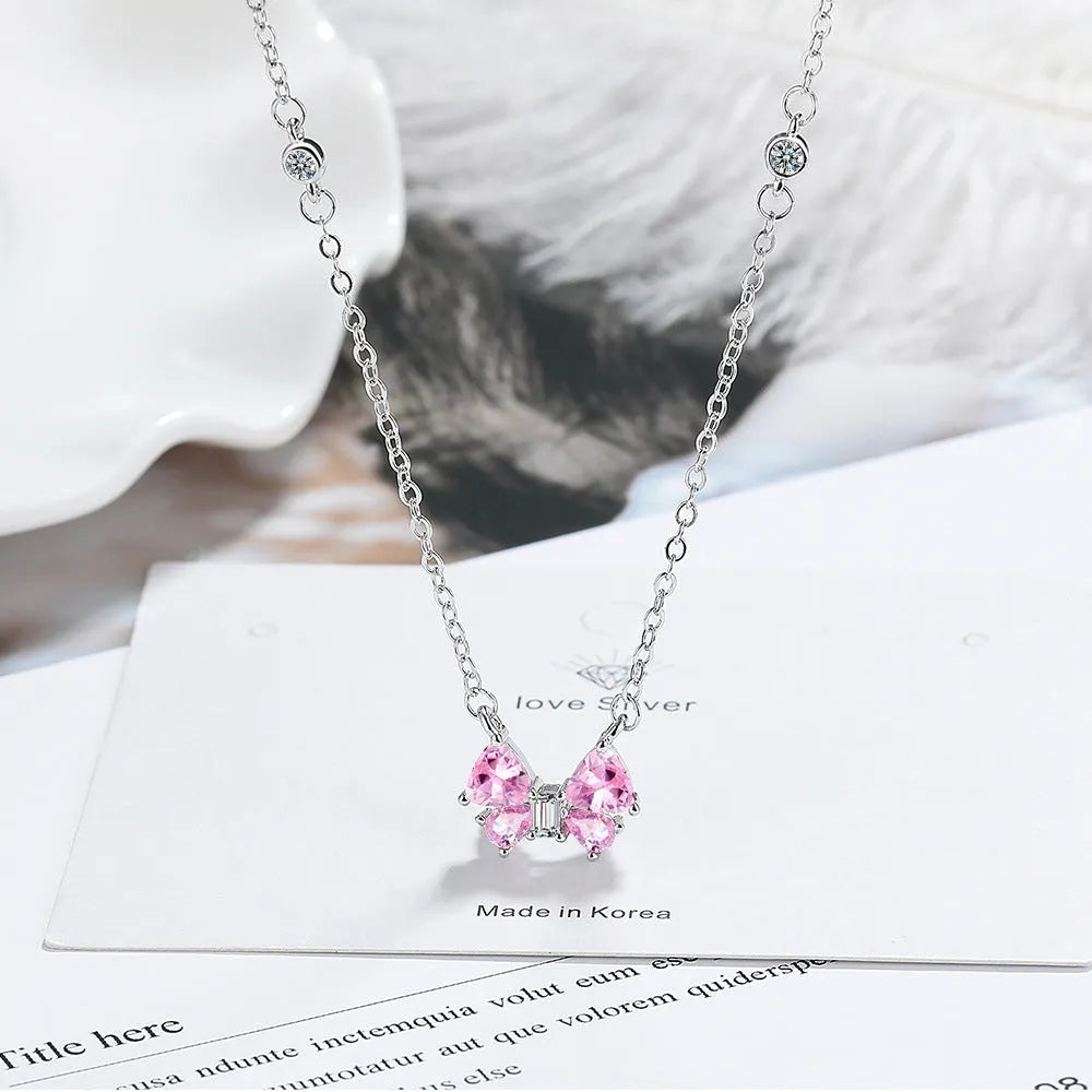 Geometric pink zircon necklace for women, copper electroplated pendant, 3g lightweight fashion jewellery