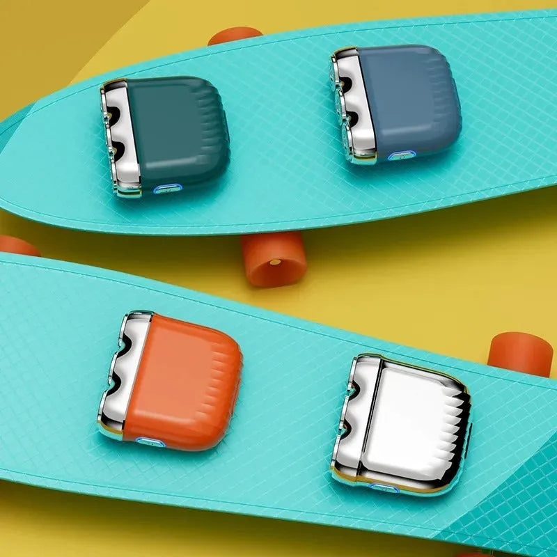 Three-head magnetic electric shaver in four colour options showing floating cutter design