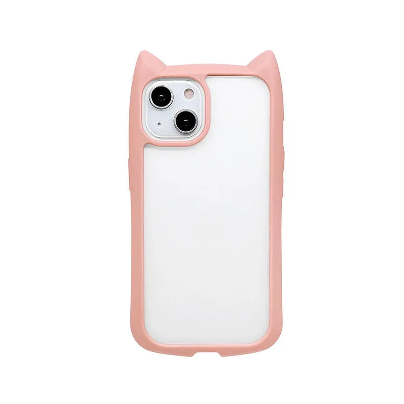 Pink PC cat ears phone case for iPhone showing shockproof design with heat dissipation