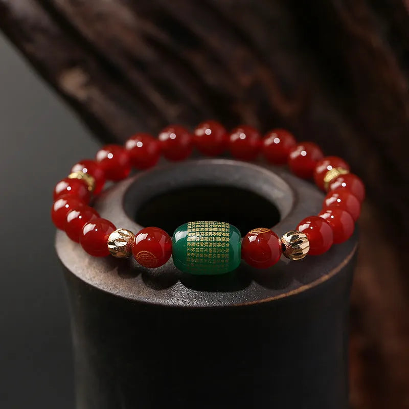 Agate Guanyin bracelet with rosary edge detailing in green or red stone options
