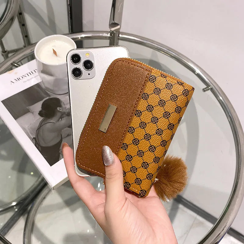 Women's short printing colour contrast Korean style PU leather wallet with coin pocket in black