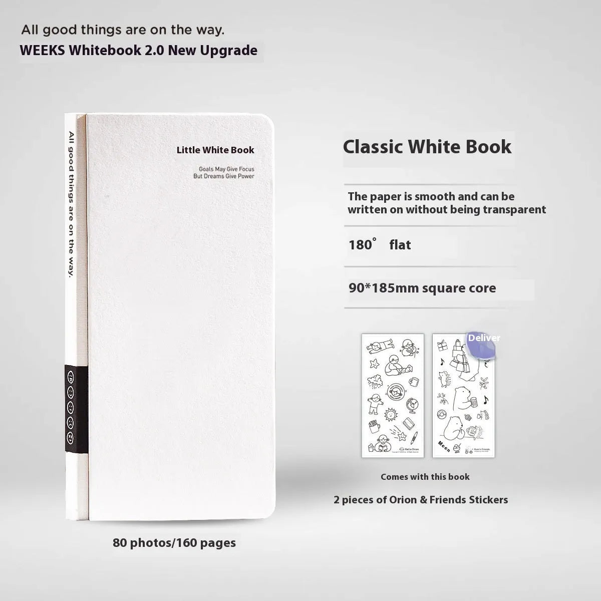 Small white paper notebook with plaid pages, mesh cover, and a pair of decorative stickers.