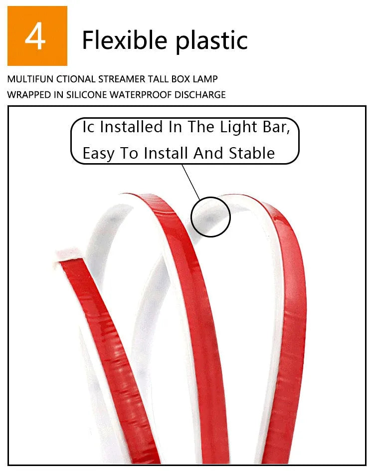 Red and white LED waterproof car door warning light strip with silicone casing and streamer mode