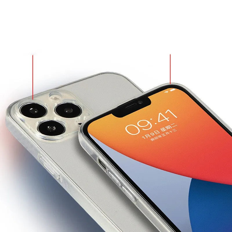 Transparent TPU phone case with UV printed love pattern for iPhone showing shock-absorbing edges