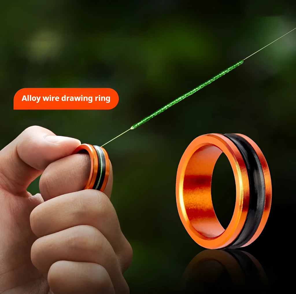 Orange and silver alloy fishing hand guard pull loop tool with non-slip grip