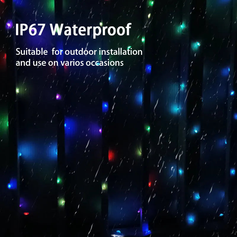 Long 10-metre multi-colour LED party light string with 100 lights coiled on a reel.
