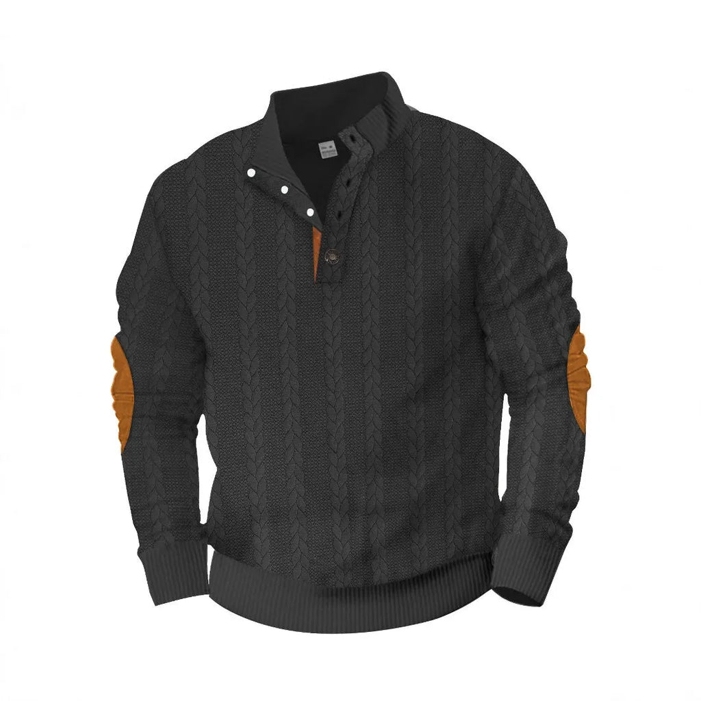 Trendy patch embroidery men's sweatshirt in solid colour, regular fit polyester casual top