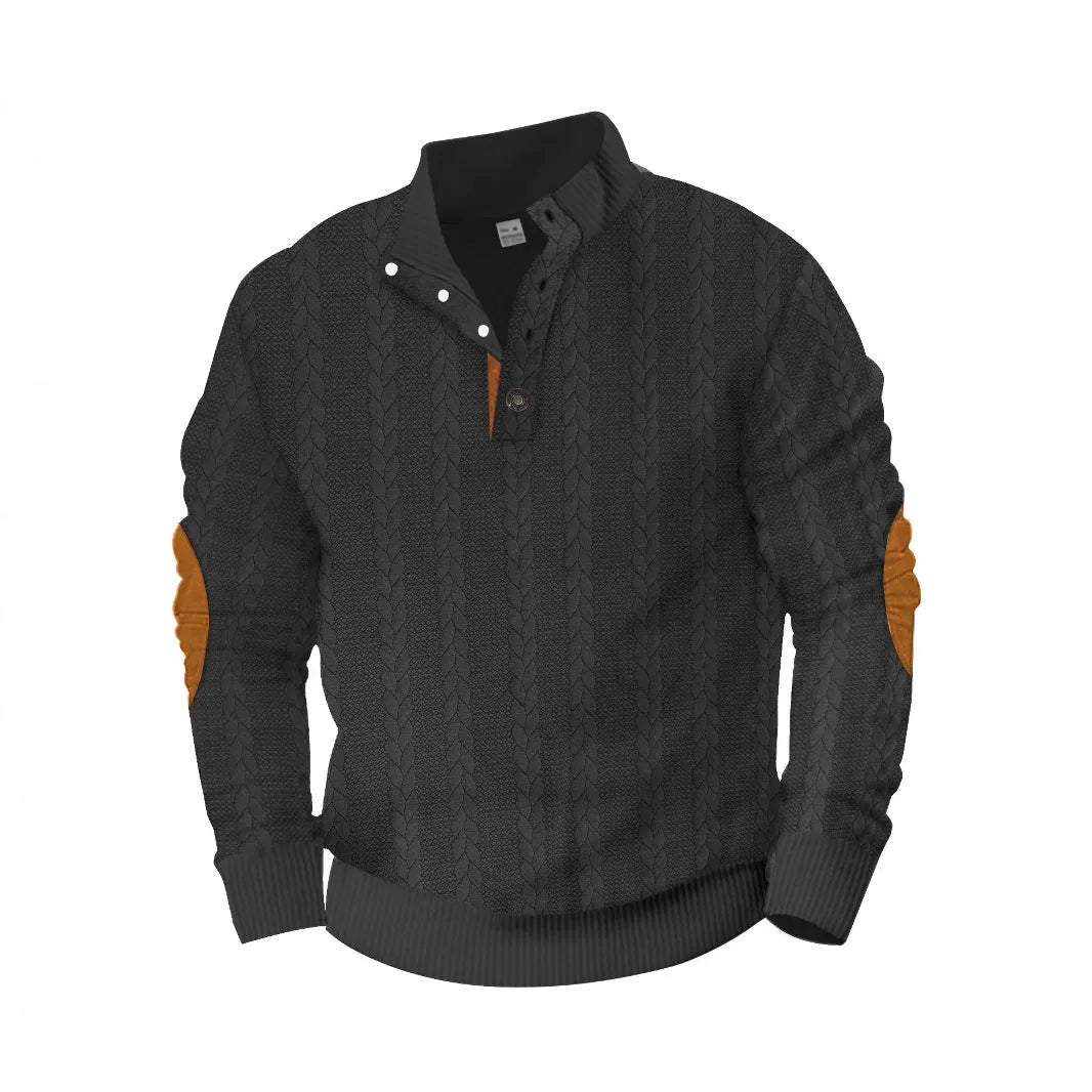 Trendy patch embroidery men's sweatshirt in solid colour, regular fit polyester casual top