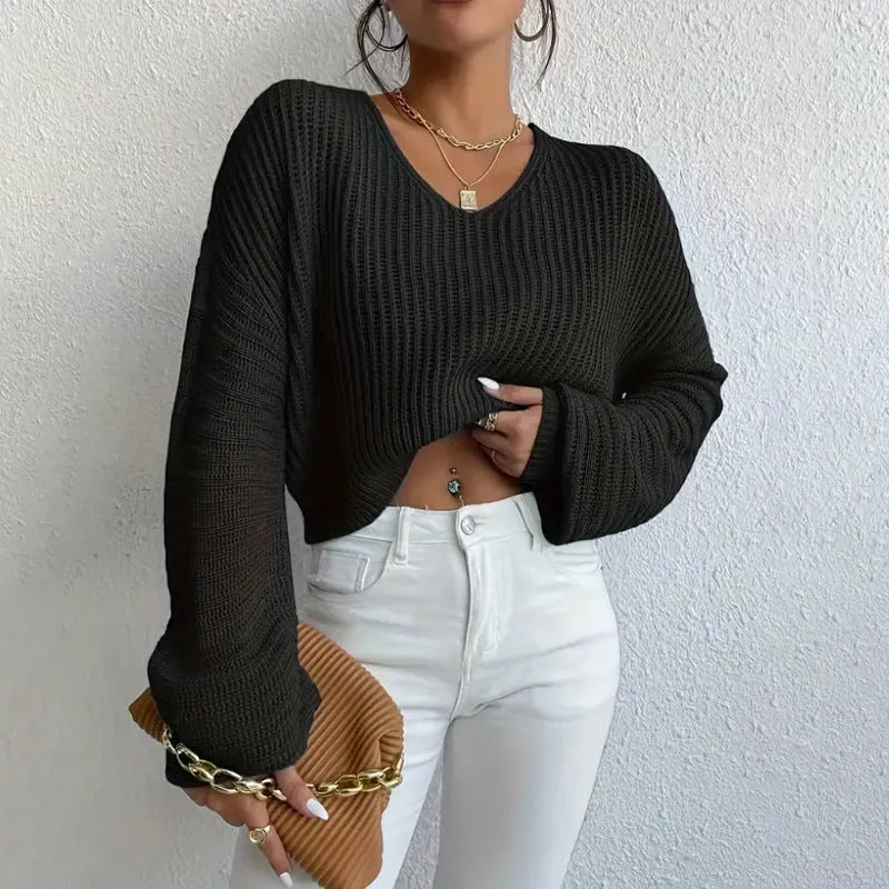 Women's solid colour long sleeve pullover casual top in loose fit