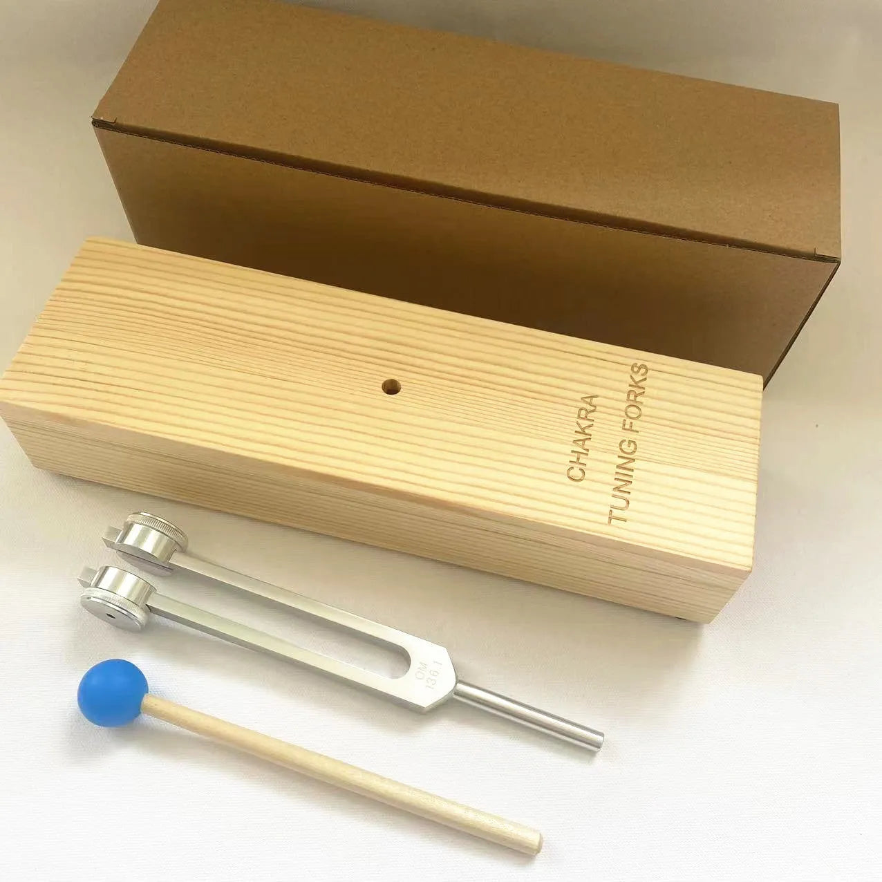 Aluminium alloy 432Hz tuning fork with speaker and 528 tuning fork set in kraft paper box
