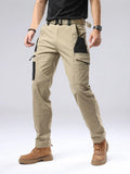 Men's outdoor cotton overalls in khaki with drawstring waist and loose fit, windproof and waterproof