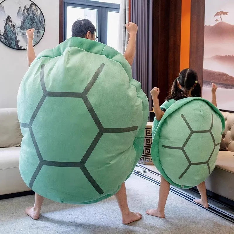 Green cartoon turtle shell plush pillow toy with short plush fabric and PP cotton filling, three sizes available