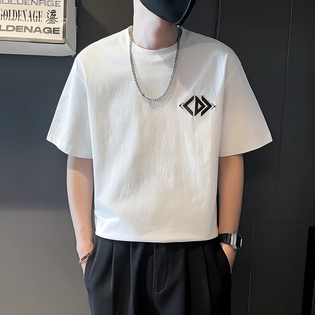 Men's summer heavy cotton loose pullover bottoming shirt in black and white colours