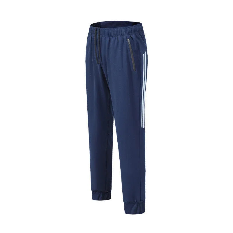 Men's black polyester running trousers with mid waist fit and full-length legs