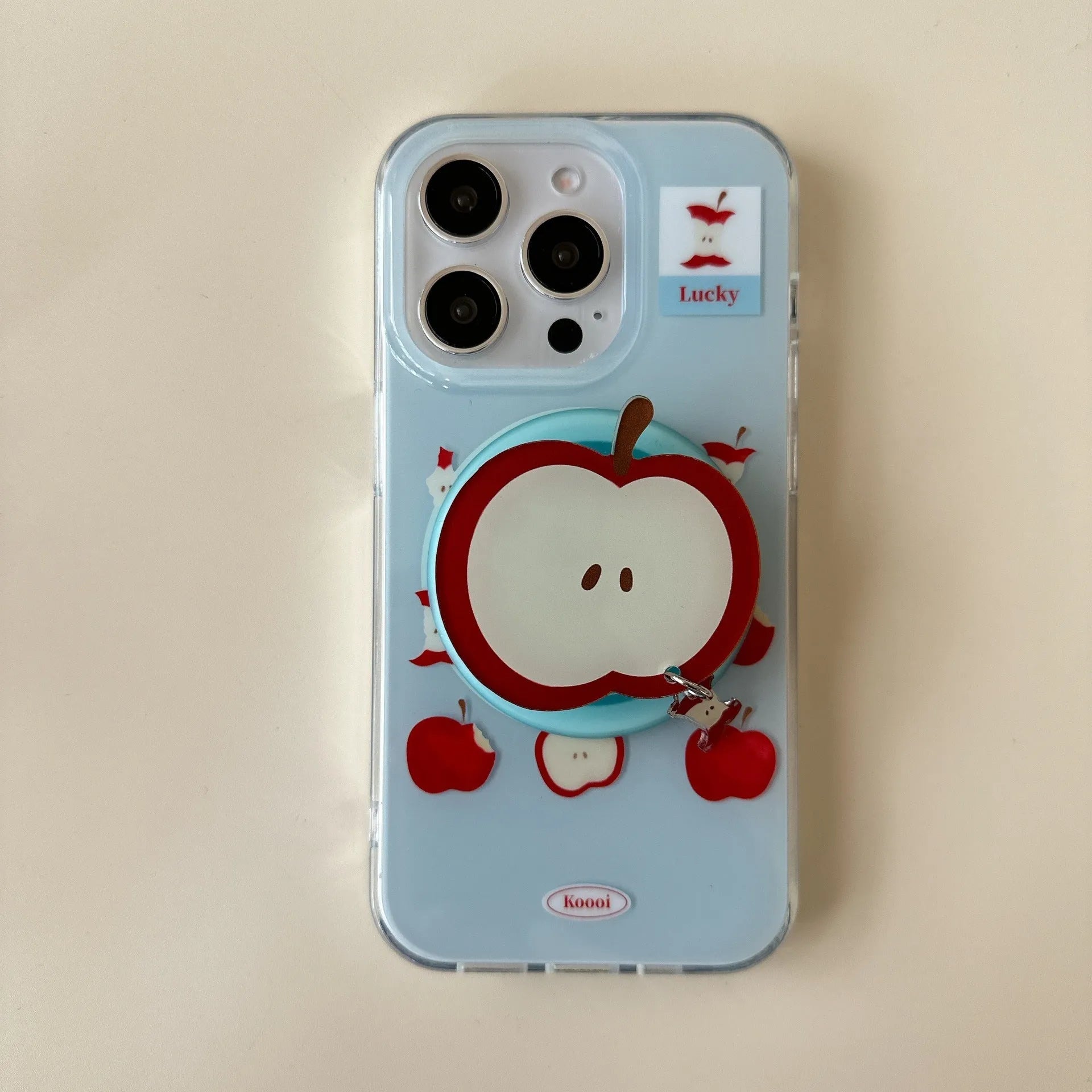 Magnetic phone case with blue bottom for Apple iPhone showing embossed finish and side view
