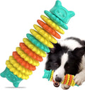 Blue natural rubber caterpillar-shaped dog chew toy for aggressive chewers on a white background.