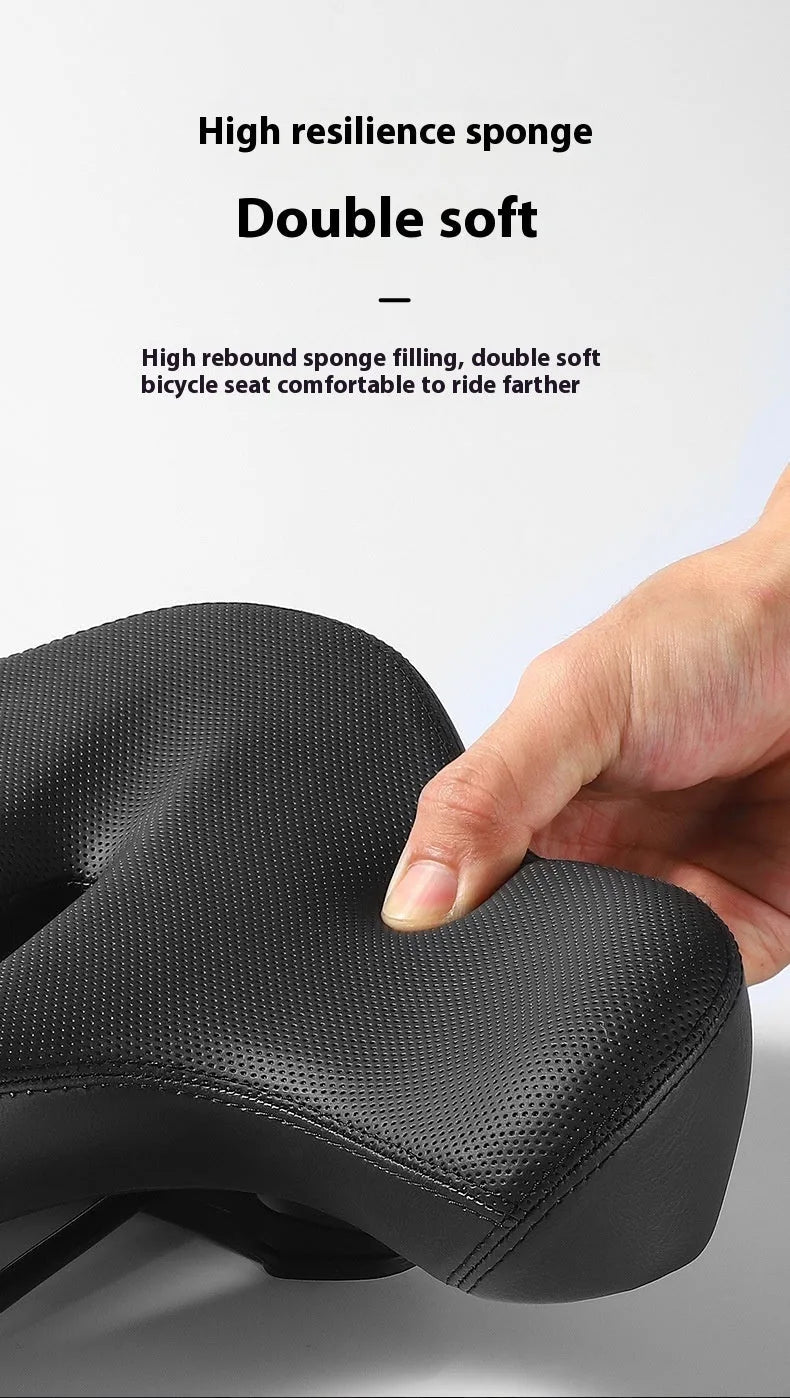 Black leather bicycle seat cushion with polyurethane foam for shock absorption on a bike saddle.