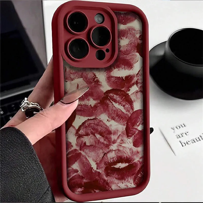 Red lip print TPU mobile phone case with frosted finish and all-inclusive drop-resistant protection for Apple iPhone models