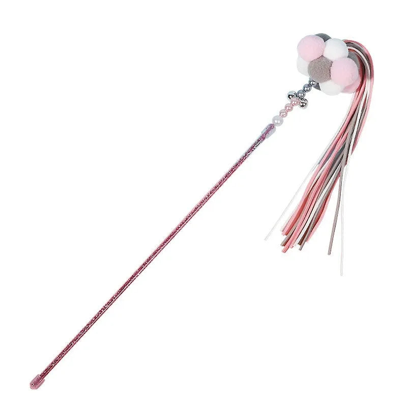 Acrylic cat fairy rod toy with colourful stripes, blue colour option, on white background