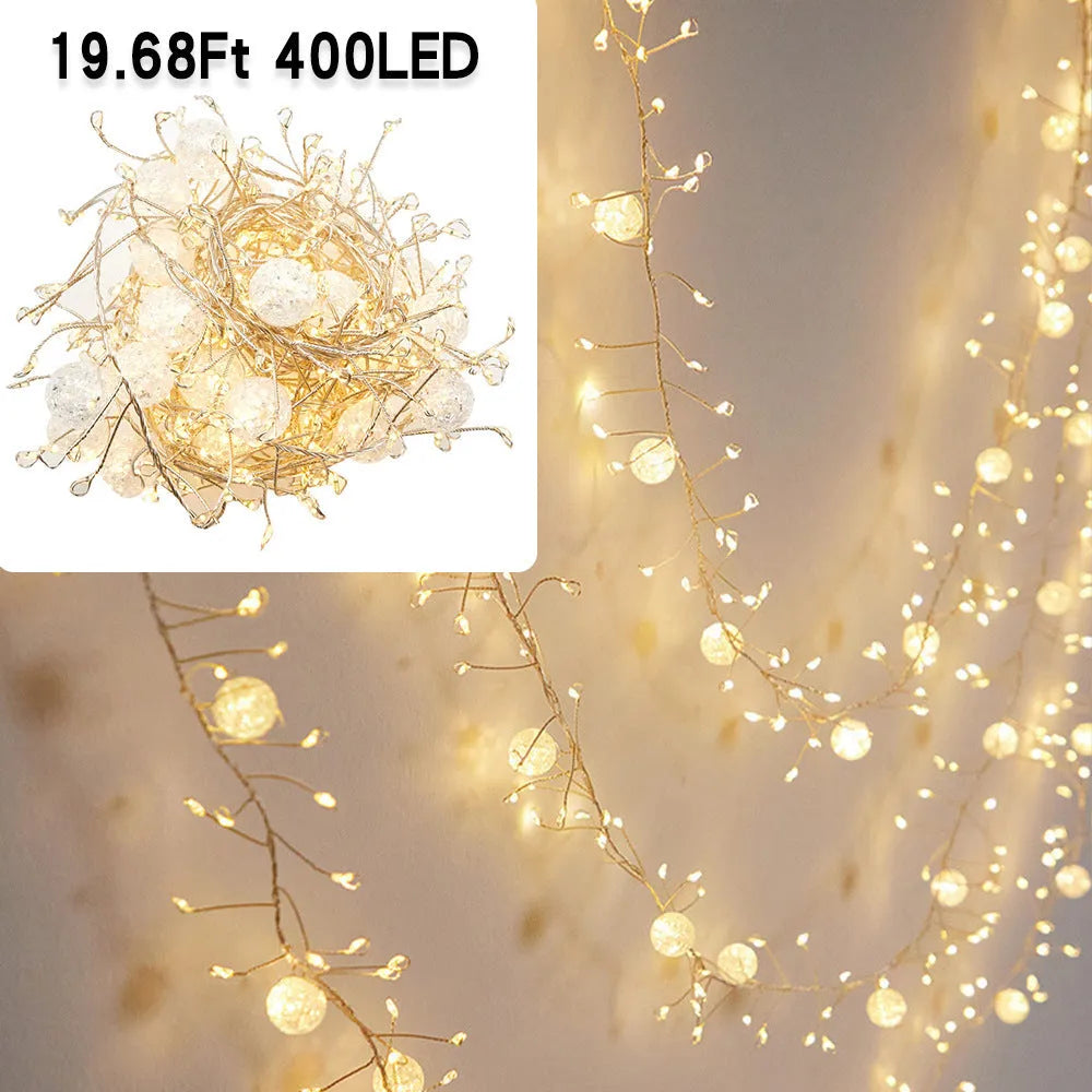 400LED 6-metre plug-in indoor fairy string lights with flower-shaped bulbs, IP66 protection