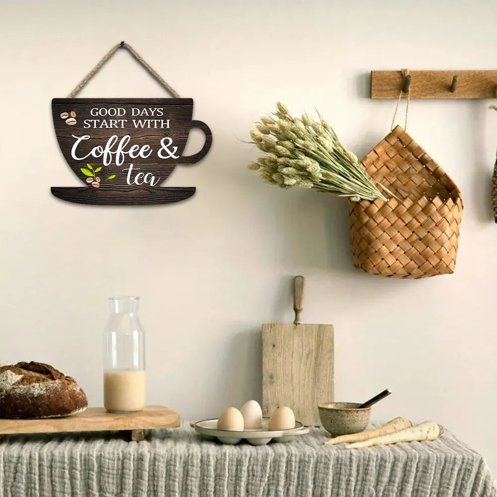 Retro coffee cup wooden hanging sign, 30 x 20 x 0.5cm, UV printed wood wall decor in American country style