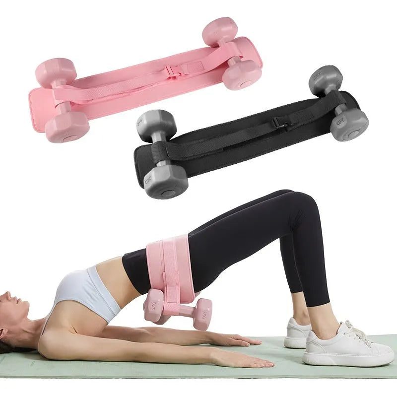 Black elastic hip bridge training belt for weight-bearing fitness exercises