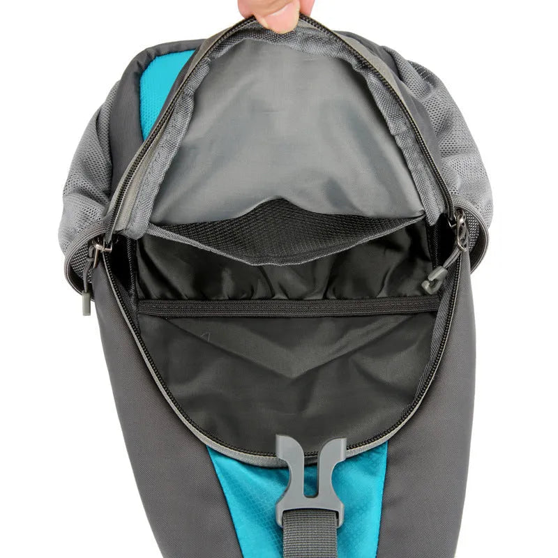 Nylon canvas crossbody chest bag in army green colour with contrast details for outdoor leisure use.