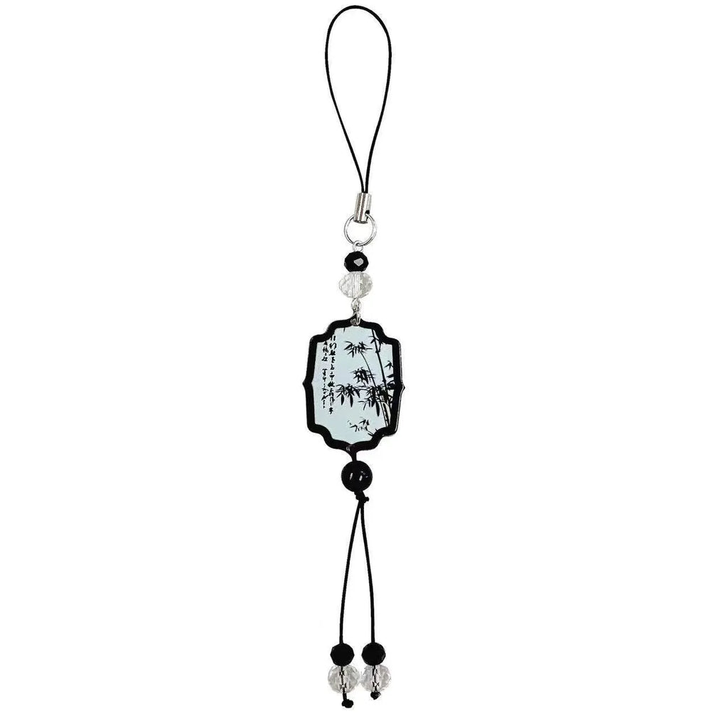 Guofeng Chinese style beaded keychain with Fan or Poetry pattern design for bag decoration.