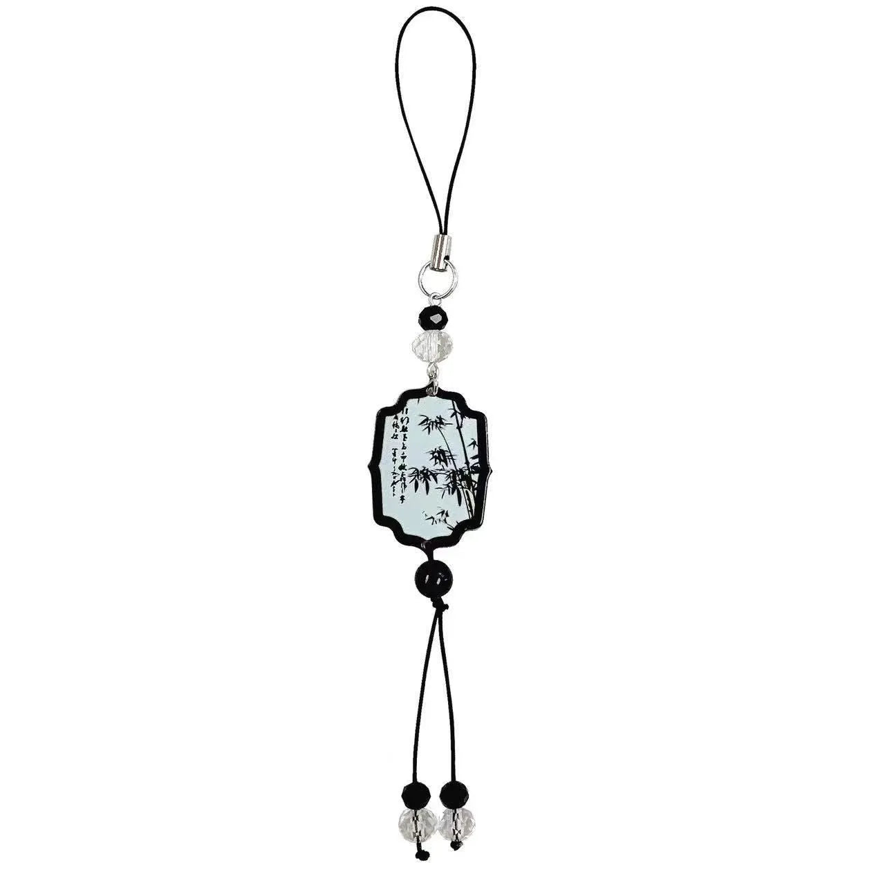Guofeng Chinese style beaded keychain with Fan or Poetry pattern design for bag decoration.