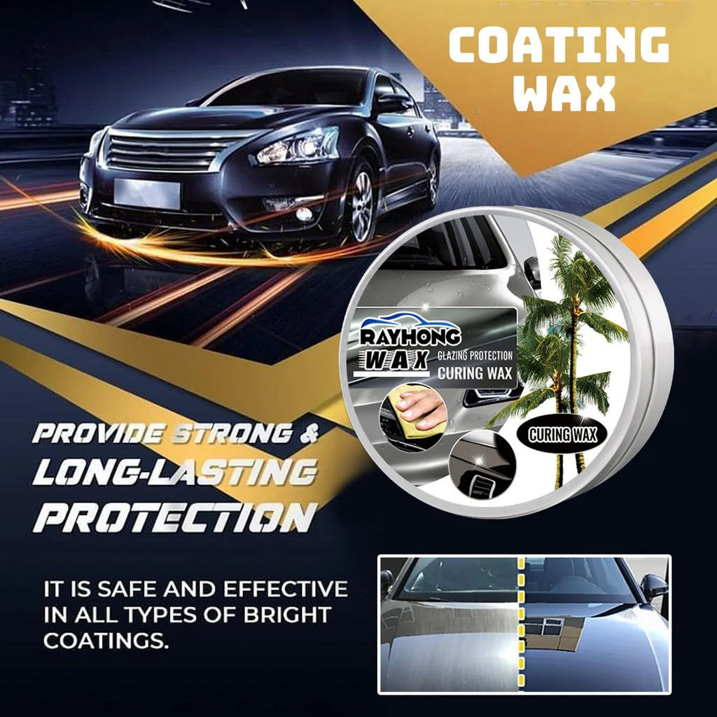 Car coating wax block and sponge applicator kit for paint restoration and protection.