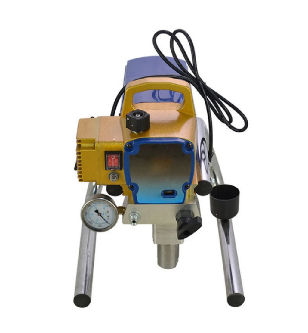 Blue 110V electric airless spraying machine with spray gun and extension rod.