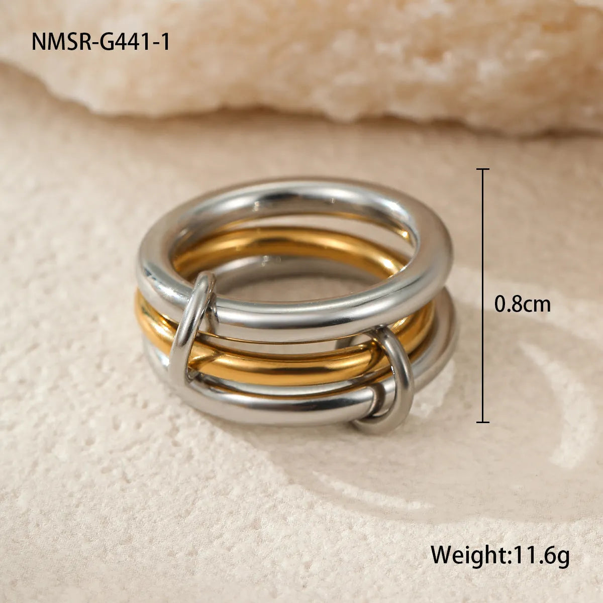 Stacked stainless steel rings with 18K gold plating in free size adjustable design