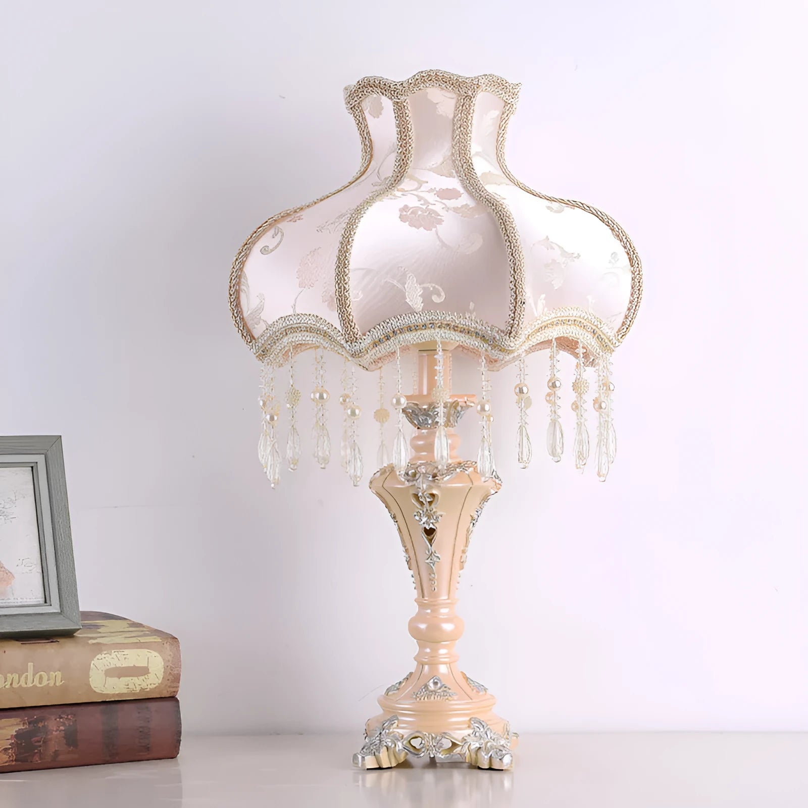 European style table lamp with princess design, 55cm height, remote control tricolour light, on bedside table