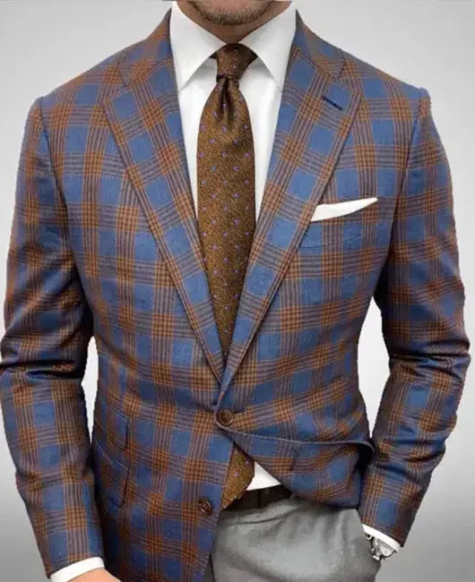 Men's striped slim fit blazer with suit collar and two buttons, multiple colours and styles available