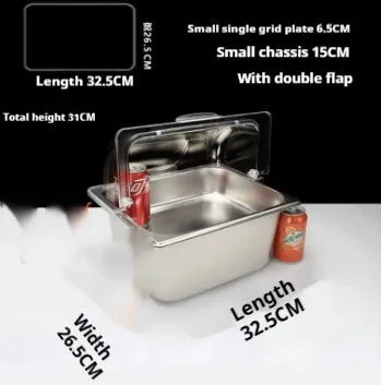 Stainless steel commercial food display box with lid in 10cm or 15cm sizes for deli counters.